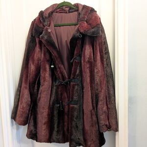 Burgundy Faux Fur Hooded Coat